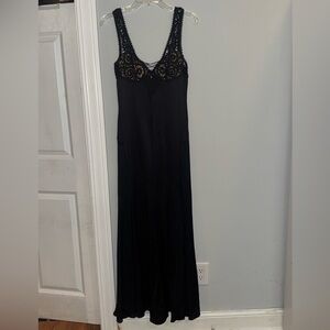 Vintage Versace Black Silk Dress Gown Lace Bustier Sz 4 (40) Early 2000s